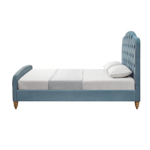 Homeroots Light Blue Solid Wood Queen Tufted Upholstered Velvet Bed Light Blue Velvet 544895