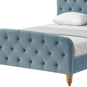 Homeroots Light Blue Solid Wood Queen Tufted Upholstered Velvet Bed Light Blue Velvet 544895