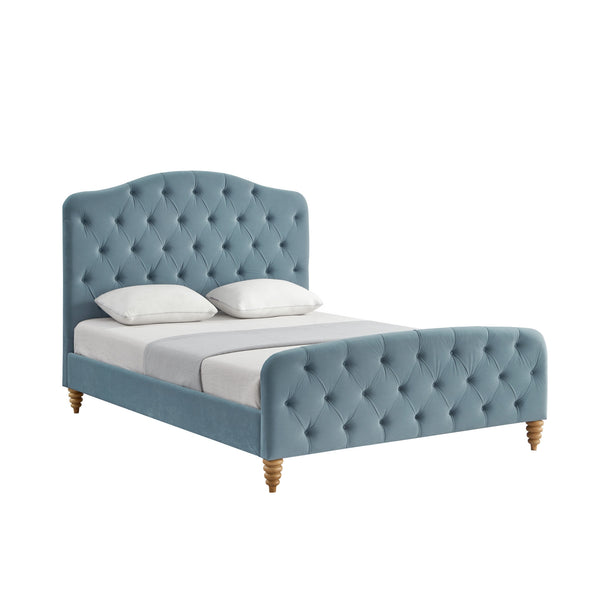 Homeroots Light Blue Solid Wood Queen Tufted Upholstered Velvet Bed Light Blue Velvet 544895