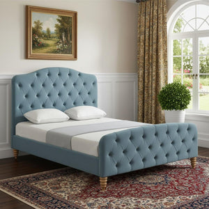 HomeRoots Light Blue Tufted Velvet Twin Bed Frame - Elegant and Durable Upholstered Platform for Cozy Comfort 544896