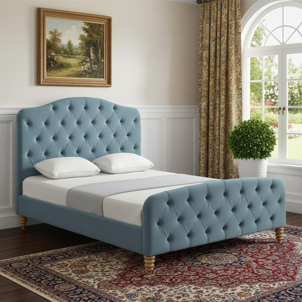 HomeRoots Light Blue Tufted Velvet Twin Bed Frame - Elegant and Durable Upholstered Platform for Cozy Comfort 544896