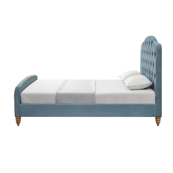 HomeRoots Light Blue Tufted Velvet Twin Bed Frame - Elegant and Durable Upholstered Platform for Cozy Comfort 544896