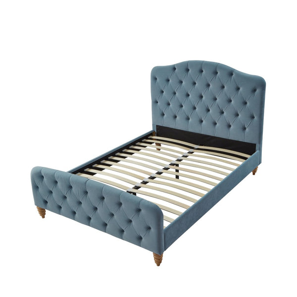 HomeRoots Light Blue Tufted Velvet Twin Bed Frame - Elegant and Durable Upholstered Platform for Cozy Comfort 544896