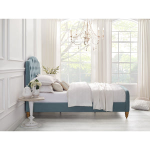 HomeRoots Light Blue Tufted Velvet Twin Bed Frame - Elegant and Durable Upholstered Platform for Cozy Comfort 544896