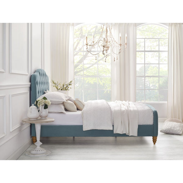 HomeRoots Light Blue Tufted Velvet Twin Bed Frame - Elegant and Durable Upholstered Platform for Cozy Comfort 544896