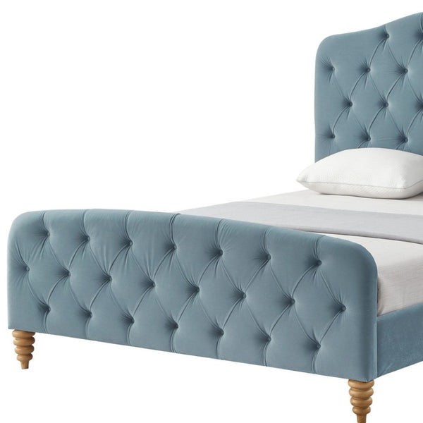 HomeRoots Light Blue Tufted Velvet Twin Bed Frame - Elegant and Durable Upholstered Platform for Cozy Comfort 544896