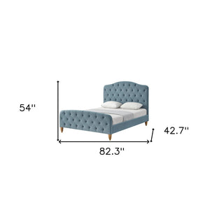 HomeRoots Light Blue Tufted Velvet Twin Bed Frame - Elegant and Durable Upholstered Platform for Cozy Comfort 544896
