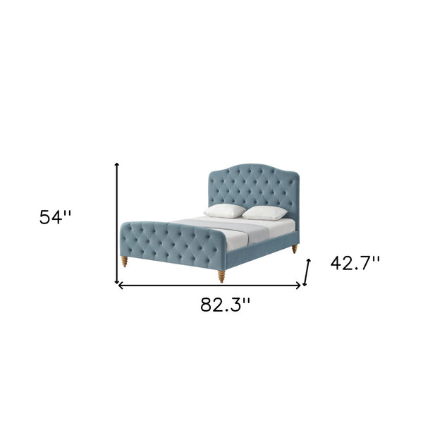 HomeRoots Light Blue Tufted Velvet Twin Bed Frame - Elegant and Durable Upholstered Platform for Cozy Comfort 544896