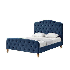 HomeRoots Navy Blue Tufted Velvet Upholstered King Bed Frame – Luxurious Comfort & Timeless Elegance for Your Bedroom 544897