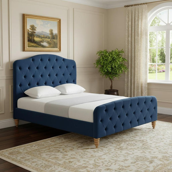 HomeRoots Navy Blue Tufted Velvet Upholstered King Bed Frame – Luxurious Comfort & Timeless Elegance for Your Bedroom 544897