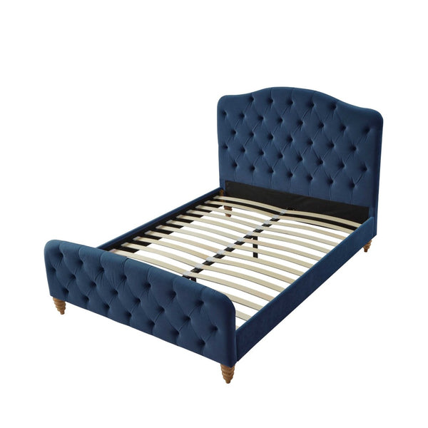 HomeRoots Navy Blue Tufted Velvet Upholstered King Bed Frame – Luxurious Comfort & Timeless Elegance for Your Bedroom 544897