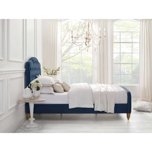 HomeRoots Navy Blue Tufted Velvet Upholstered King Bed Frame – Luxurious Comfort & Timeless Elegance for Your Bedroom 544897