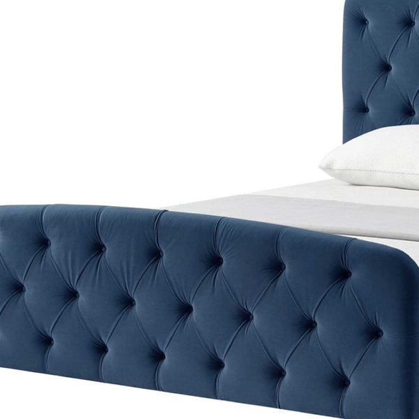 HomeRoots Navy Blue Tufted Velvet Upholstered King Bed Frame – Luxurious Comfort & Timeless Elegance for Your Bedroom 544897