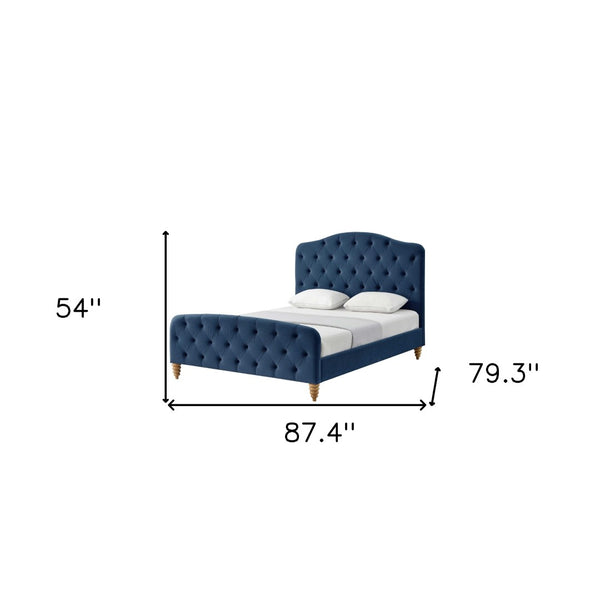 HomeRoots Navy Blue Tufted Velvet Upholstered King Bed Frame – Luxurious Comfort & Timeless Elegance for Your Bedroom 544897
