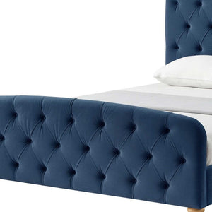 HomeRoots Navy Blue Tufted Velvet Queen Bed Frame - Luxurious Upholstered Design for Ultimate Comfort & Style 544898