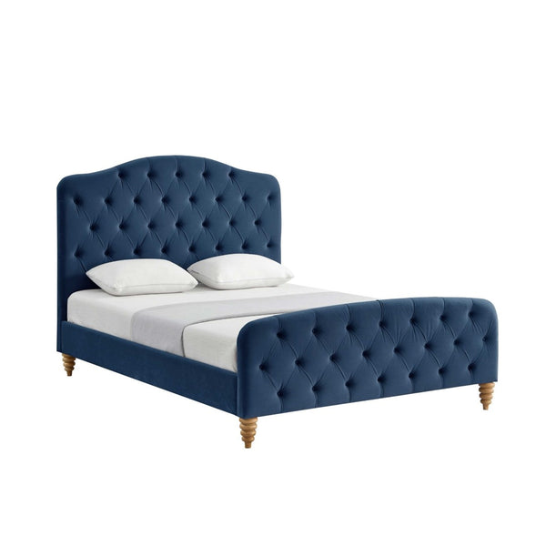 HomeRoots Navy Blue Tufted Velvet Queen Bed Frame - Luxurious Upholstered Design for Ultimate Comfort & Style 544898