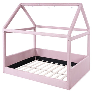 English Elm Full Size Upholstered House Daybed With Led Lights – Cozy Pink Retreat For Kids & Guests N7500001335H