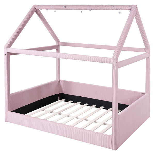 English Elm Full Size Upholstered House Daybed With Led Lights – Cozy Pink Retreat For Kids & Guests N7500001335H