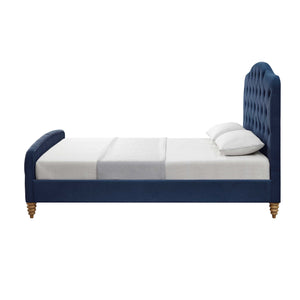 Homeroots Navy Blue Solid Wood Twin Tufted Upholstered Velvet Bed Navy Velvet 544899