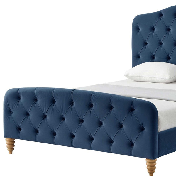 Homeroots Navy Blue Solid Wood Twin Tufted Upholstered Velvet Bed Navy Velvet 544899