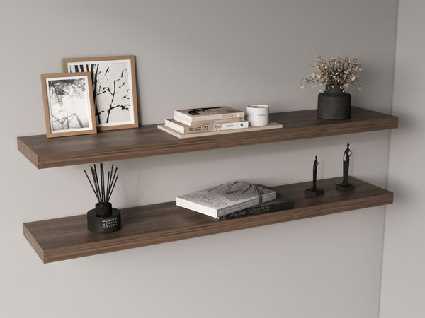 English Elm Ecco 47" Floating Shelves Set of 2 - Dark Brown Matte Particleboard, Hidden Brackets, Sturdy Stylish Storage B200P368122