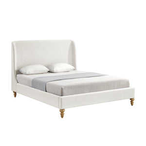 Homeroots Cream Solid Wood Queen Upholstered Linen Bed Cream White Linen 544900