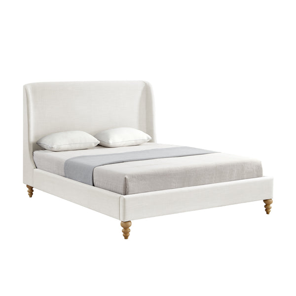 Homeroots Cream Solid Wood Queen Upholstered Linen Bed Cream White Linen 544900