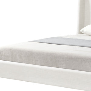 Homeroots Cream Solid Wood Twin Upholstered Linen Bed Cream White Linen 544901