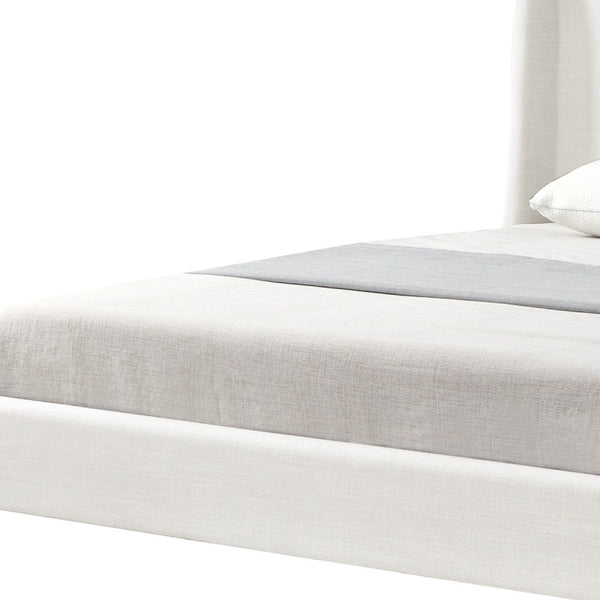 Homeroots Cream Solid Wood Twin Upholstered Linen Bed Cream White Linen 544901