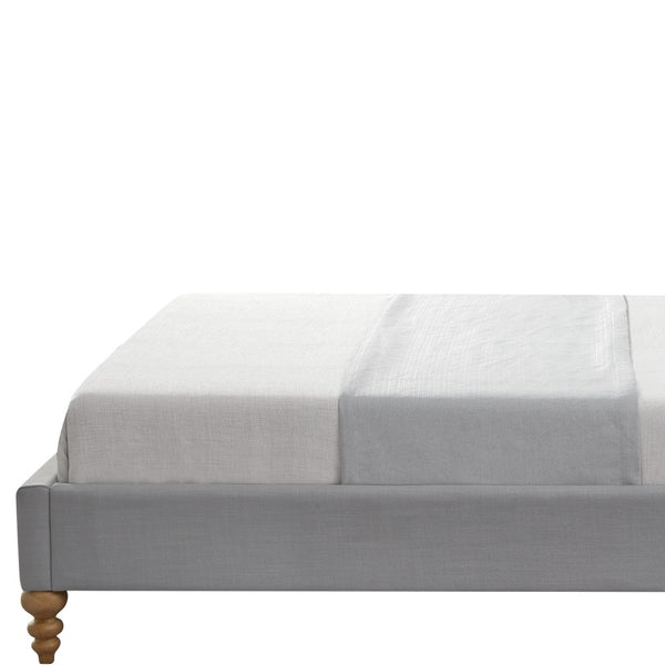 Homeroots Gray Solid Wood Queen Upholstered Linen Bed Grey Linen 544902