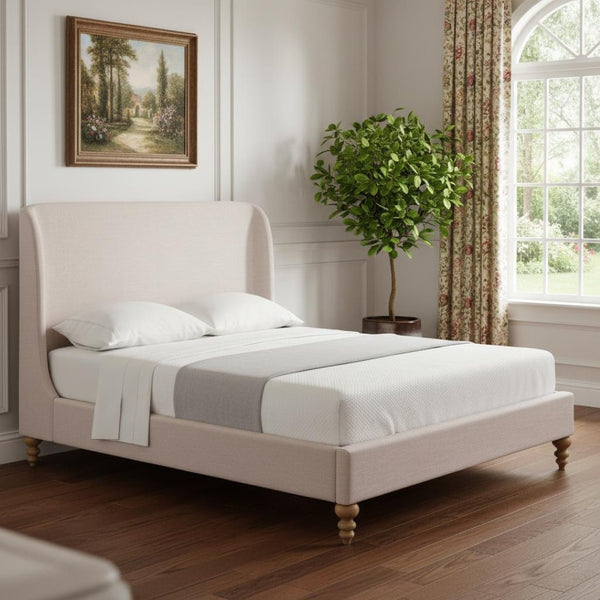 HomeRoots Pink Linen Upholstered Queen Bed Frame - Stylish Comfort, Durable Design, Perfect for Modern Bedrooms! 544904