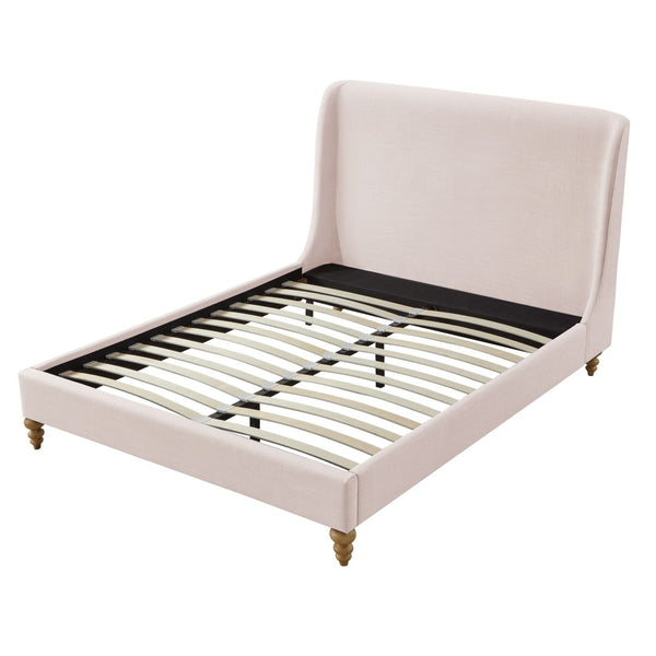 HomeRoots Pink Linen Upholstered Queen Bed Frame - Stylish Comfort, Durable Design, Perfect for Modern Bedrooms! 544904
