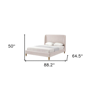 HomeRoots Pink Linen Upholstered Queen Bed Frame - Stylish Comfort, Durable Design, Perfect for Modern Bedrooms! 544904