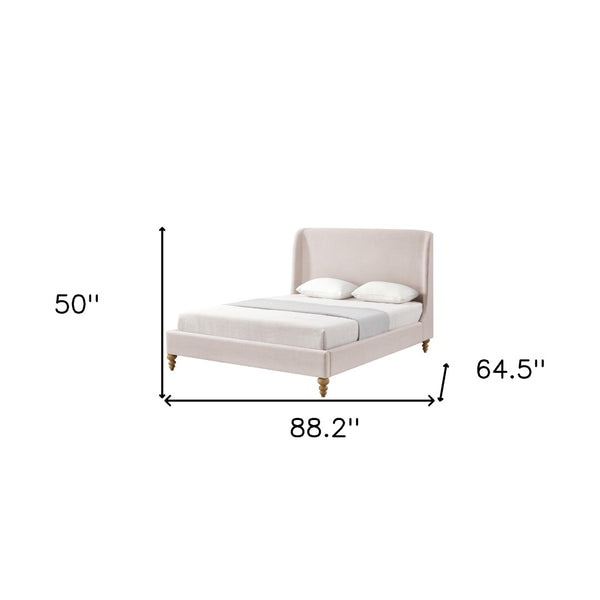 HomeRoots Pink Linen Upholstered Queen Bed Frame - Stylish Comfort, Durable Design, Perfect for Modern Bedrooms! 544904