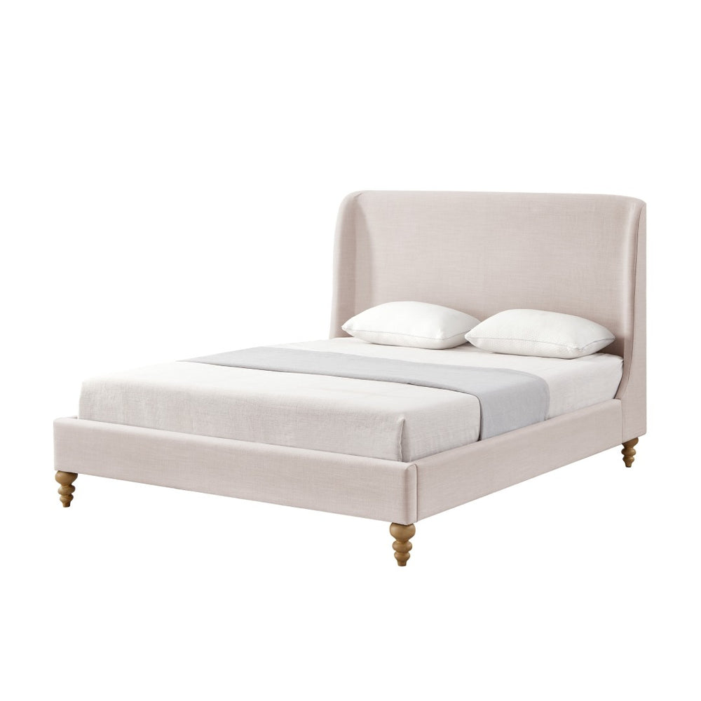 HomeRoots Pink Linen Upholstered Twin Bed Frame - Elegant Comfort with Durable Design for Cozy Bedrooms 544905