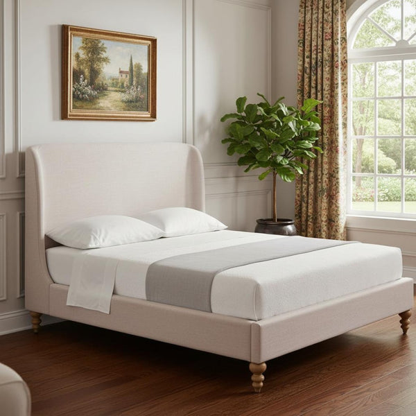 HomeRoots Pink Linen Upholstered Twin Bed Frame - Elegant Comfort with Durable Design for Cozy Bedrooms 544905