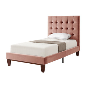 Homeroots Blush Solid Wood Full Tufted Upholstered Velvet Bed Blush,Velvet Velvet 544906
