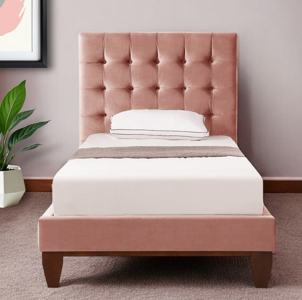 Homeroots Blush Solid Wood Full Tufted Upholstered Velvet Bed Blush,Velvet Velvet 544906