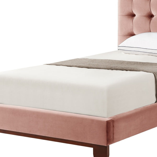 HomeRoots Blush Queen Upholstered Bed with Button-Tufted Headboard and Solid Wood Frame for Stylish Comfort Blush, Velvet 544906