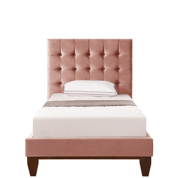 HomeRoots Blush Queen Upholstered Bed with Button-Tufted Headboard and Solid Wood Frame for Stylish Comfort Blush, Velvet 544906
