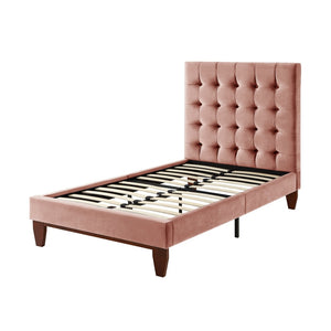 HomeRoots Blush Queen Upholstered Bed with Button-Tufted Headboard and Solid Wood Frame for Stylish Comfort Blush, Velvet 544906