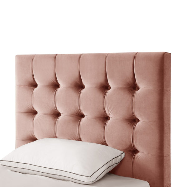 HomeRoots Blush Queen Upholstered Bed with Button-Tufted Headboard and Solid Wood Frame for Stylish Comfort Blush, Velvet 544906