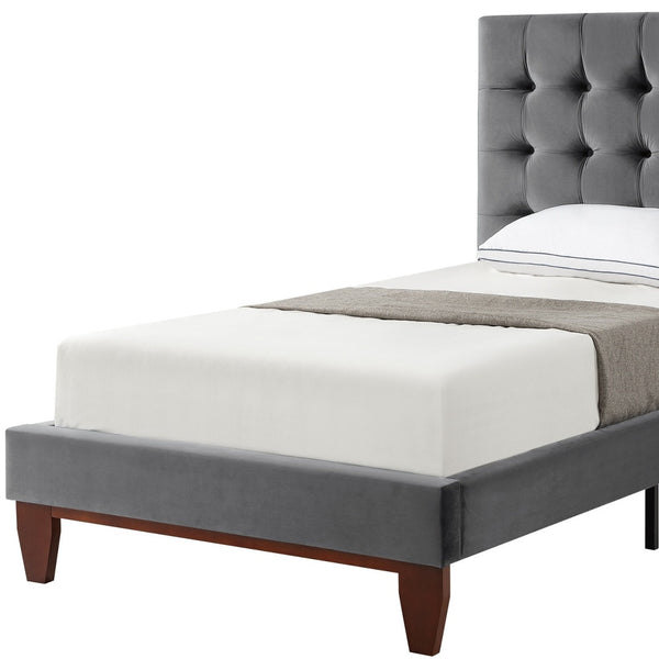 Homeroots Gray Solid Wood Full Tufted Upholstered Velvet Bed Grey,Velvet Velvet 544907