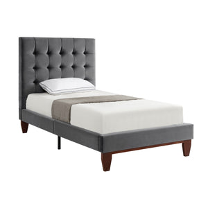 Homeroots Gray Solid Wood Full Tufted Upholstered Velvet Bed Grey,Velvet Velvet 544907