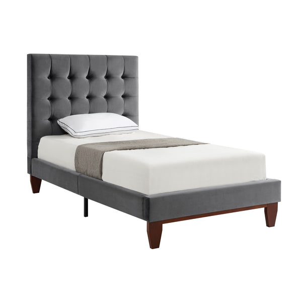 Homeroots Gray Solid Wood Full Tufted Upholstered Velvet Bed Grey,Velvet Velvet 544907