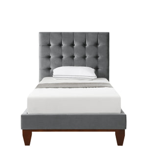 Homeroots Gray Solid Wood Full Tufted Upholstered Velvet Bed Grey,Velvet Velvet 544907