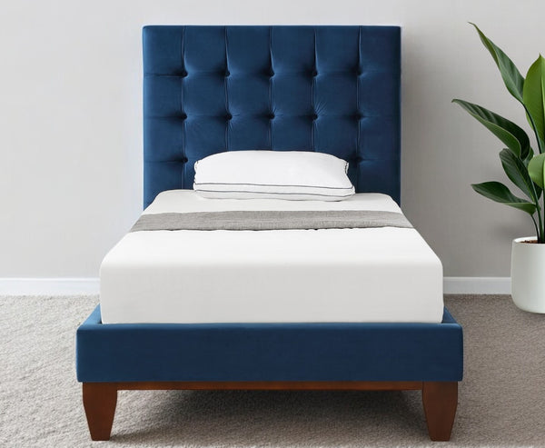 Homeroots Navy Blue Solid Wood Full Tufted Upholstered Velvet Bed Navy,Velvet Velvet 544908