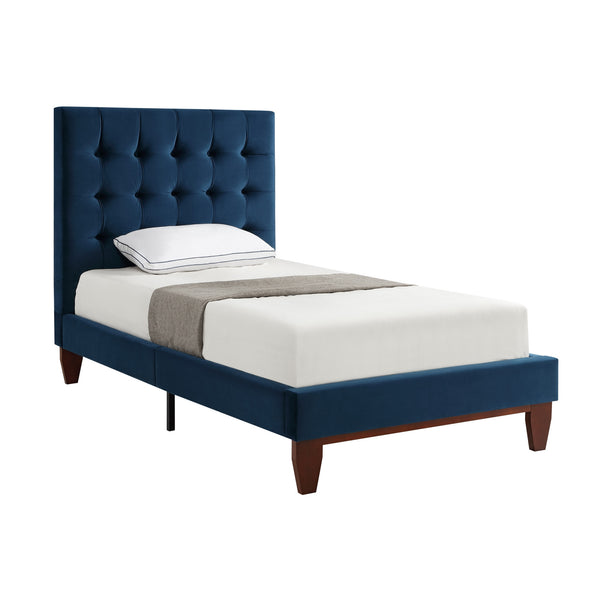 Homeroots Navy Blue Solid Wood Full Tufted Upholstered Velvet Bed Navy,Velvet Velvet 544908