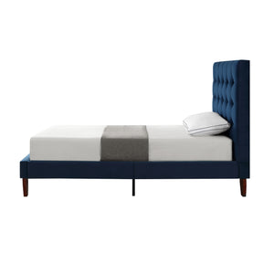 Homeroots Navy Blue Solid Wood Full Tufted Upholstered Velvet Bed Navy,Velvet Velvet 544908