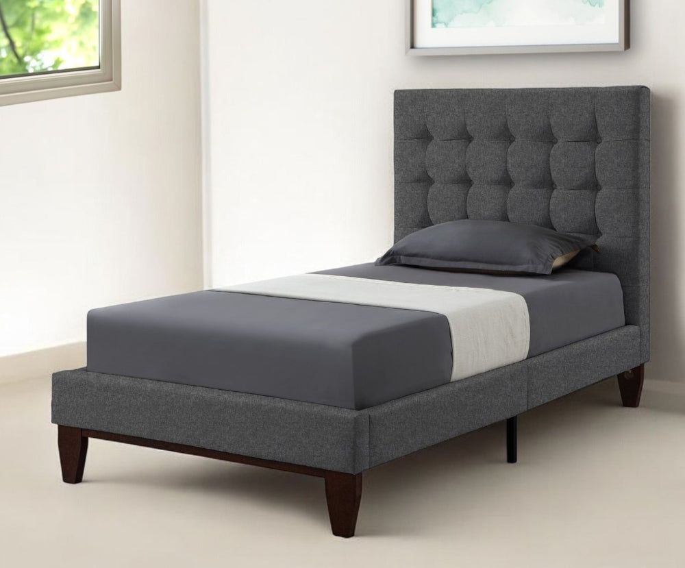 HomeRoots Blush Queen Upholstered Bed with Button-Tufted Headboard and Solid Wood Frame for Stylish Comfort Light Grey, Linen 544910